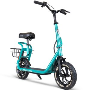 Electric Scooter with Seat & Basket for Adults & Teens – Long Range 18 Miles, 450W Motor, Foldable – Madd Gear Pendolare - Teal