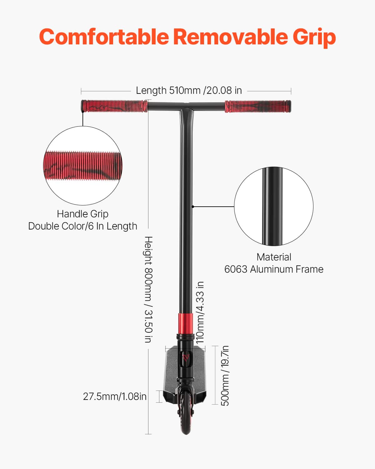 VEVOR - Stunt Scooter, Pro Complete Trick Scooters for Kids Ages 11-13 Years,Teens, Adults,Boys,and Girls,Freestyle Street Rider - Red, Black - Image 3