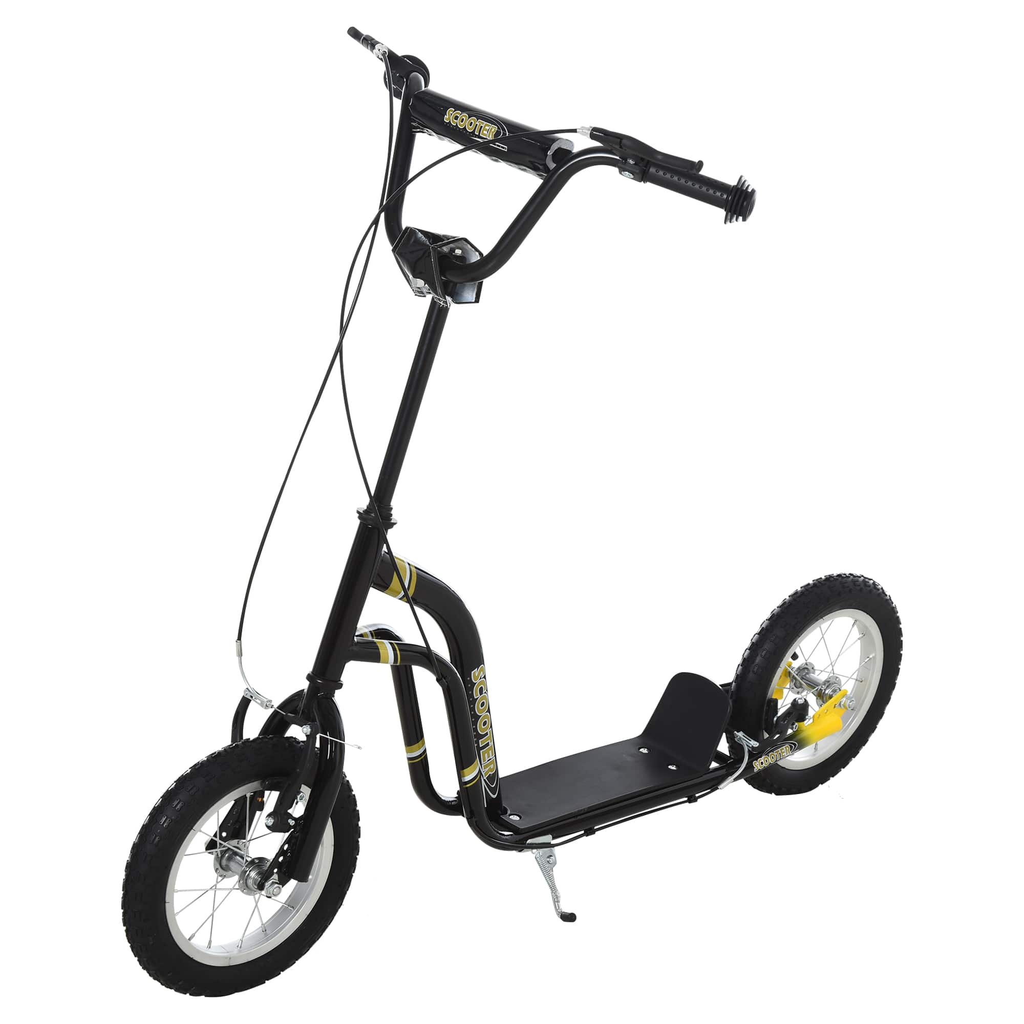 Aosom - Youth Scooter Front and Rear Caliper Dual Brakes 12-Inch Inflatable Front Wheel Ride On Toy For Age 5+, Max Load 220lbs - Black