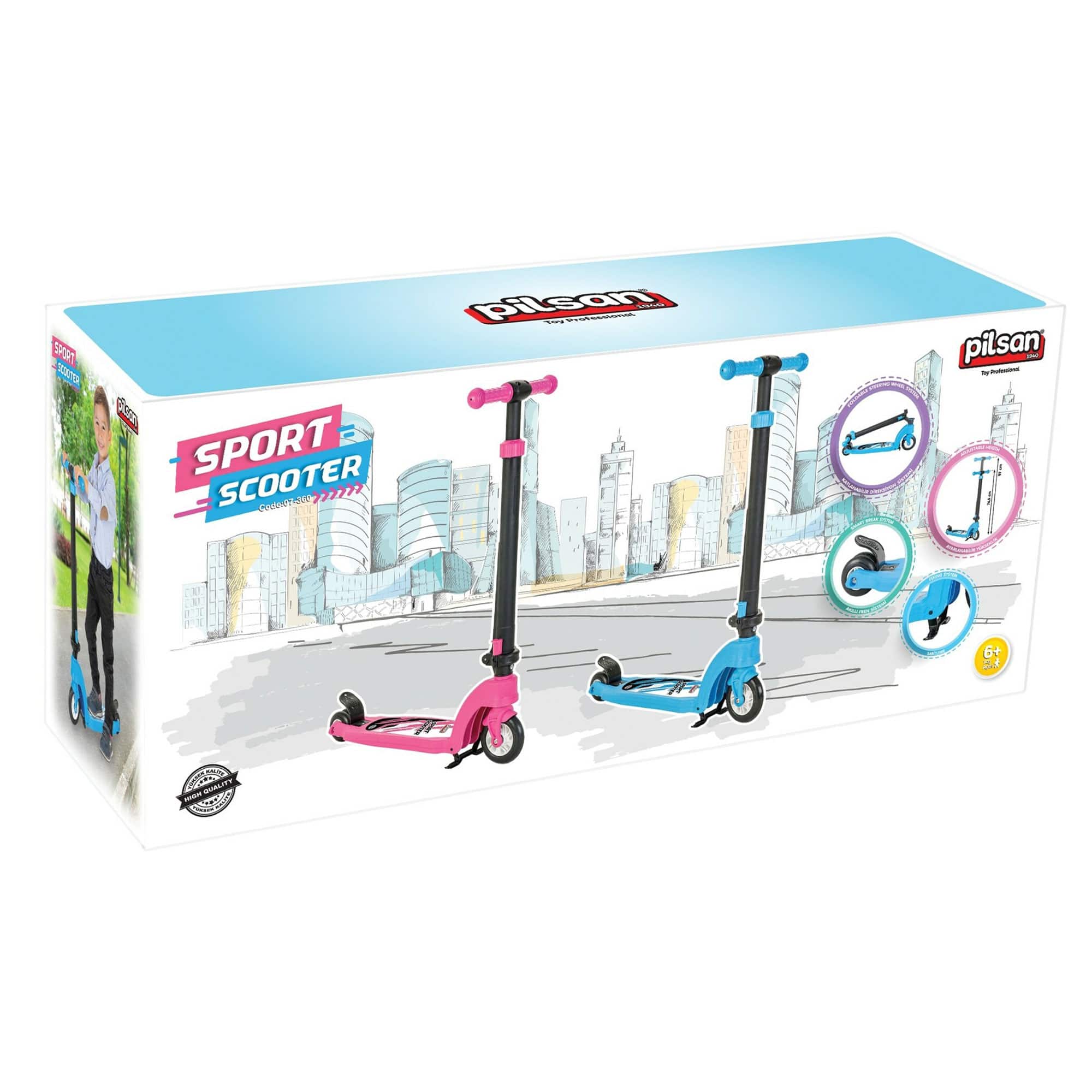 Pilsan - 07-360 Children's Outdoor Ride-On Toy Sport Scooter for Ages 6+ - Blue - Image 3