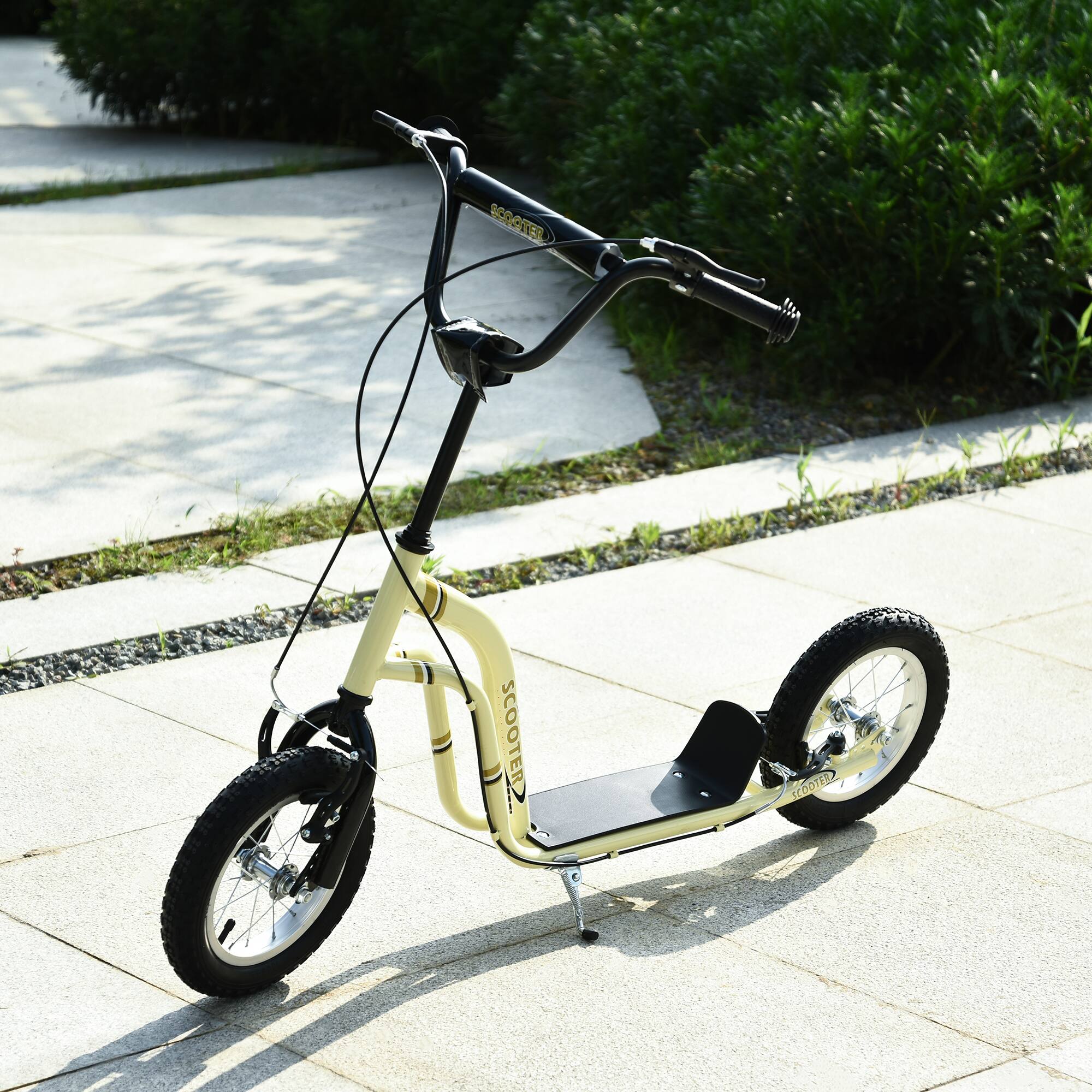 Aosom - Youth Scooter with front and rear caliper dual brakes, 12-inch inflatable front wheel, ride-on toy for age 5+ - Beige - Image 2
