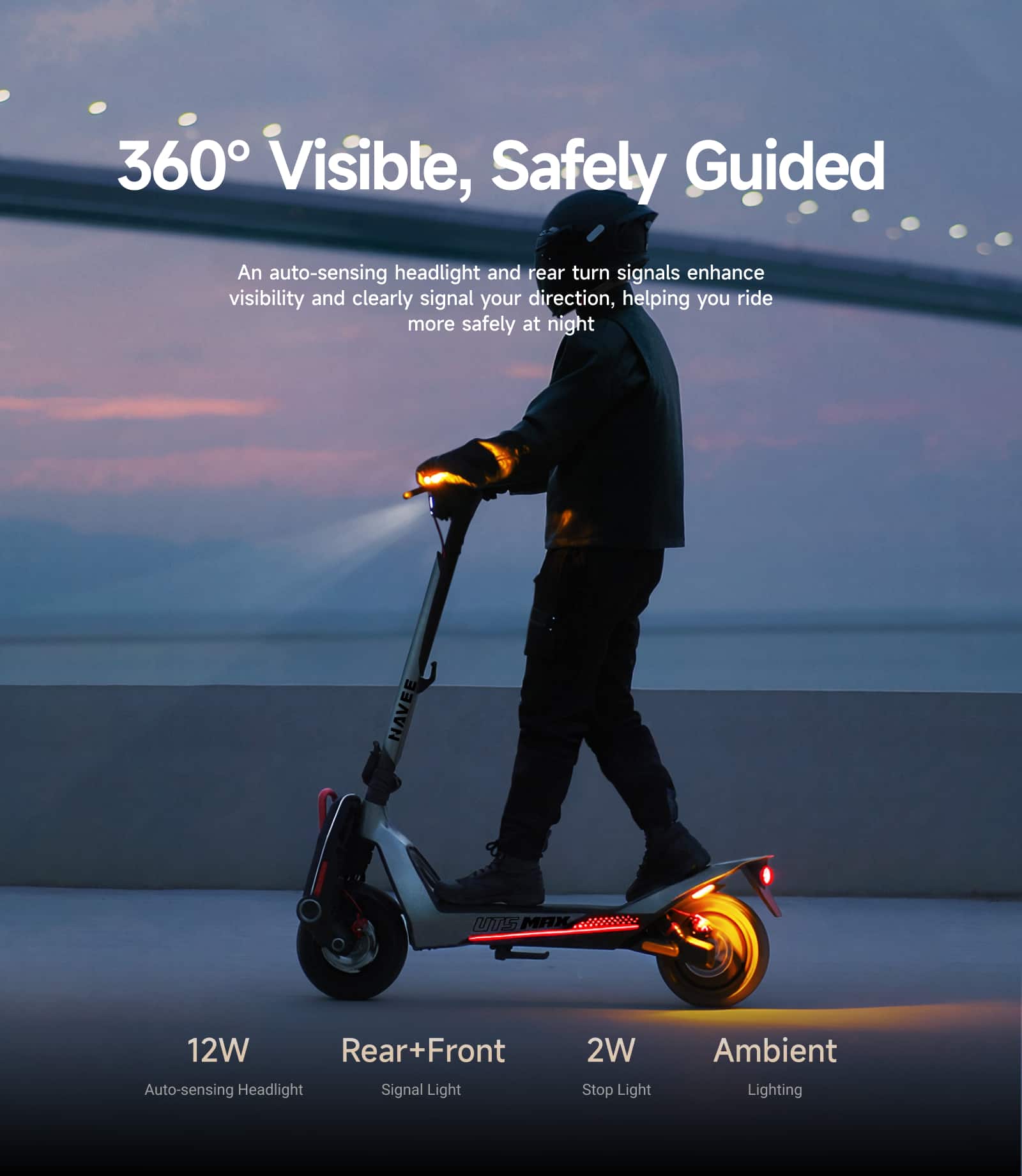 NAVEE - UT5 Max Electric Scooter, 62.1 mi Max Range, 31.1 MPH Max Speed, 2400W Motor, Hydraulic Suspension, 12" Tires - Silver - Image 5