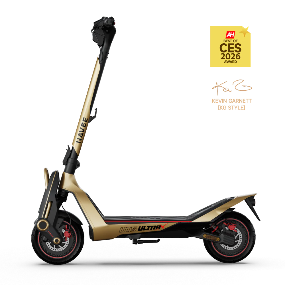 NAVEE - UT5 Ultra X Electric Scooter, 74.6mi Max Range, 43.5MPH Max Speed, Dual 2400W Motors, Hydraulic Suspension, 12" Tires - Gold