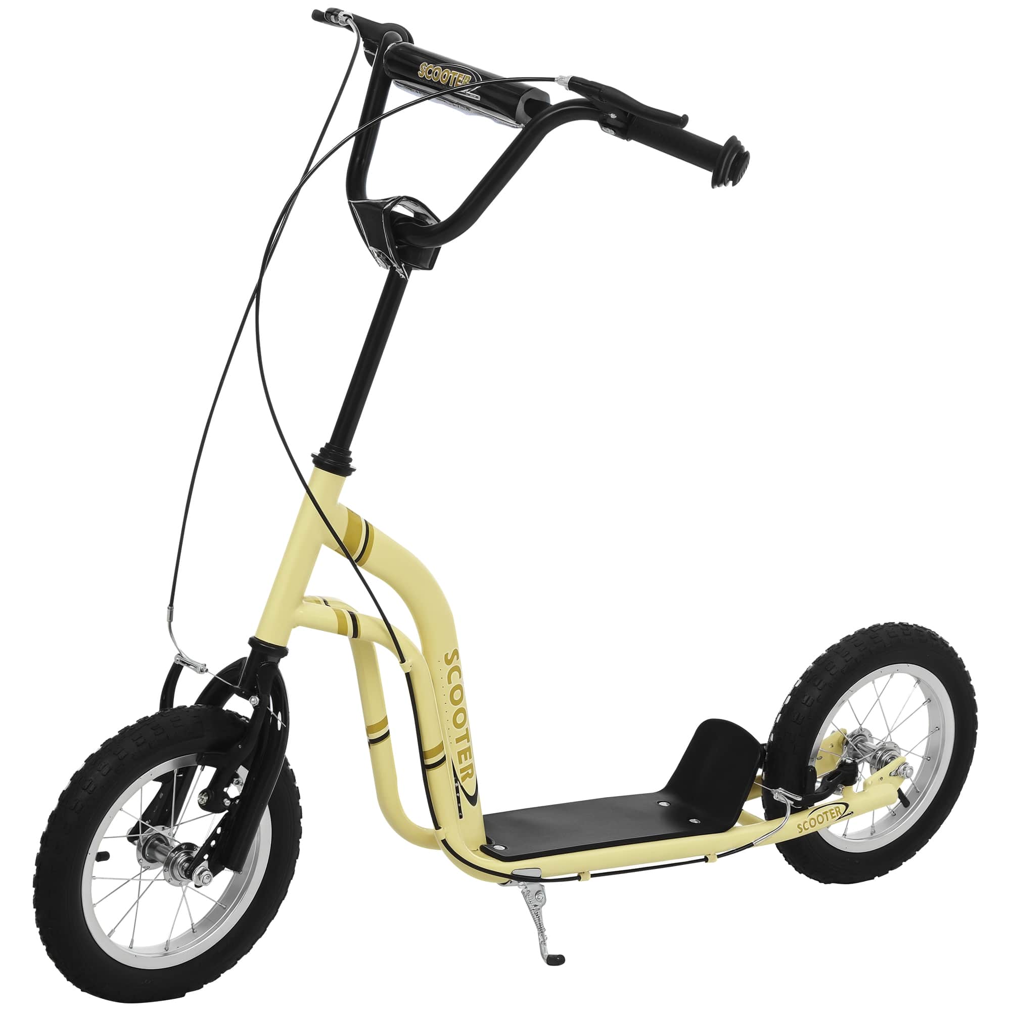 Aosom - Youth Scooter with front and rear caliper dual brakes, 12-inch inflatable front wheel, ride-on toy for age 5+ - Beige