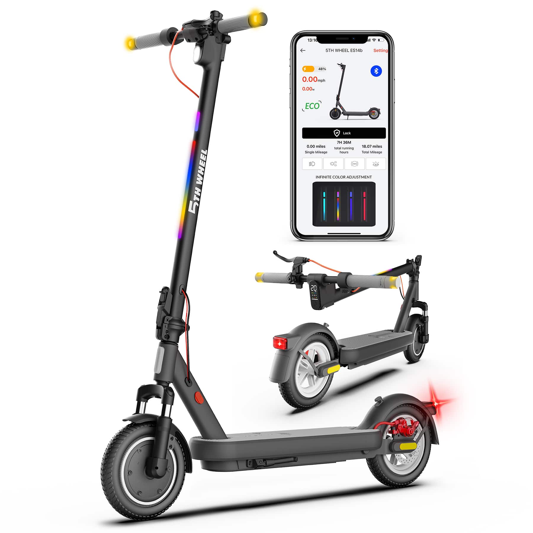5th Wheel - V40PRO Foldable Electric Scooter w/ 25 mi Max Operating Range & 20 mph Max Speed - Black