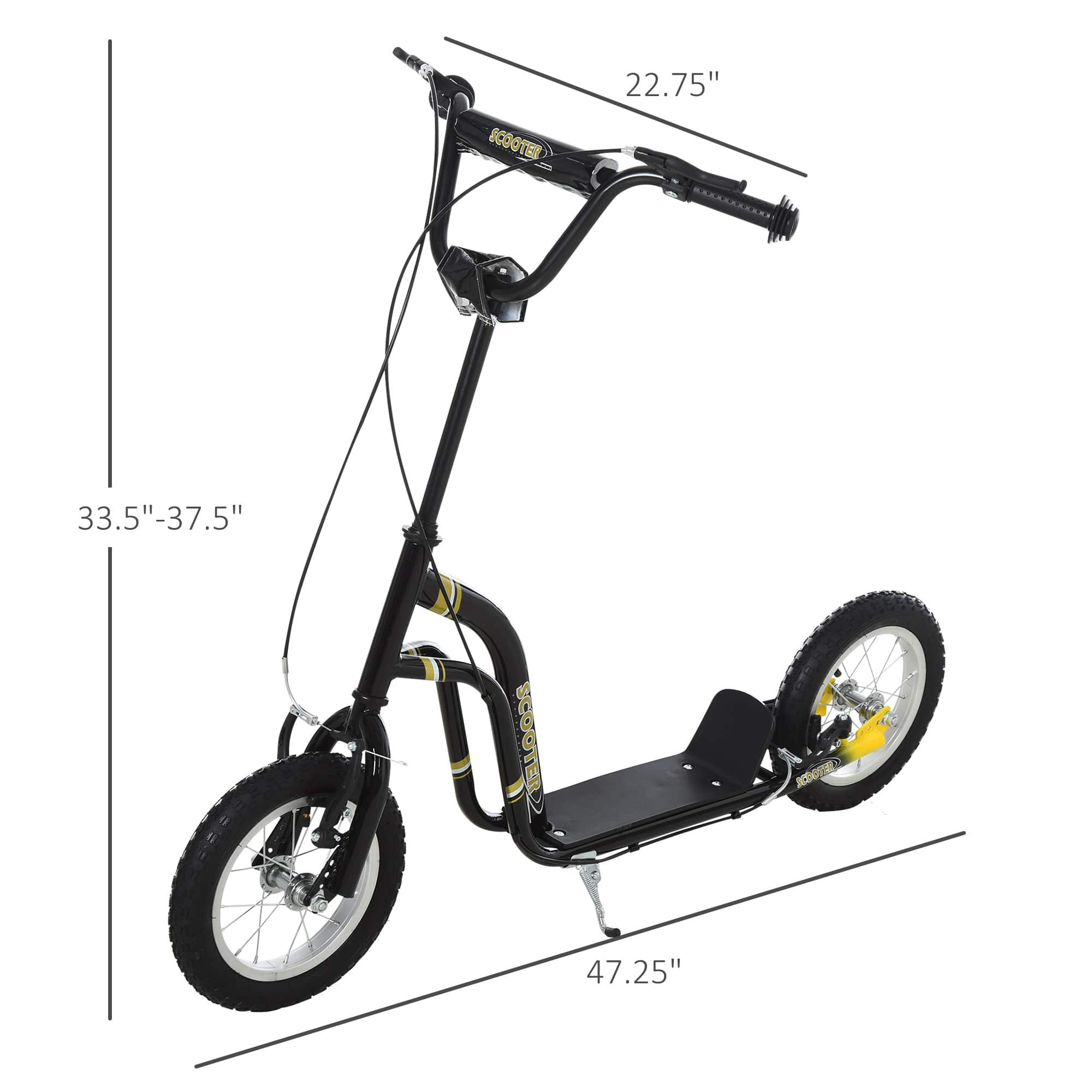 Aosom - Youth Scooter Front and Rear Caliper Dual Brakes 12-Inch Inflatable Front Wheel Ride On Toy For Age 5+, Max Load 220lbs - Black - Image 3