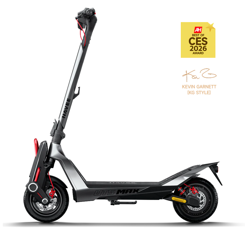NAVEE - UT5 Max Electric Scooter, 62.1 mi Max Range, 31.1 MPH Max Speed, 2400W Motor, Hydraulic Suspension, 12" Tires - Silver