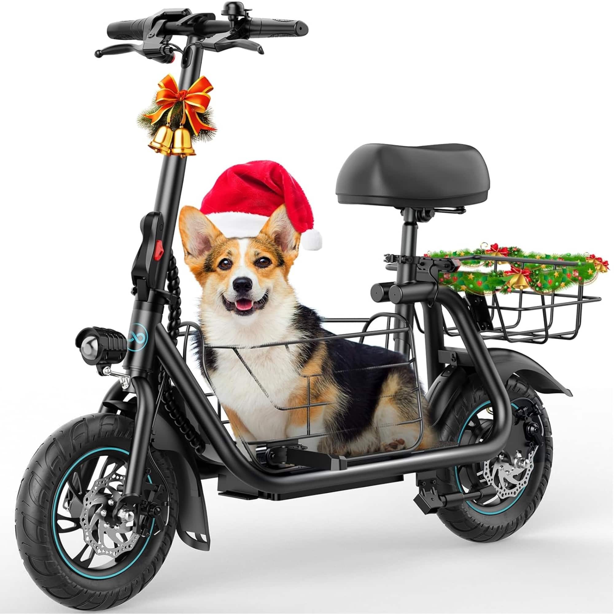 GYROOR - C1S 12 Inch Basket Electric Scooter With Seat - Black