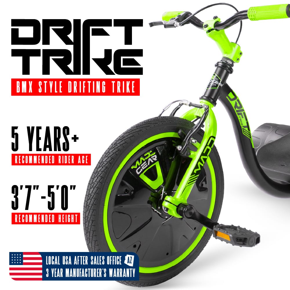 Drift Trike for Kids Ages 5+ – Big Wheel Ride-On with Adjustable Seat – Madd Gear - BLACK/GREEN - Image 5