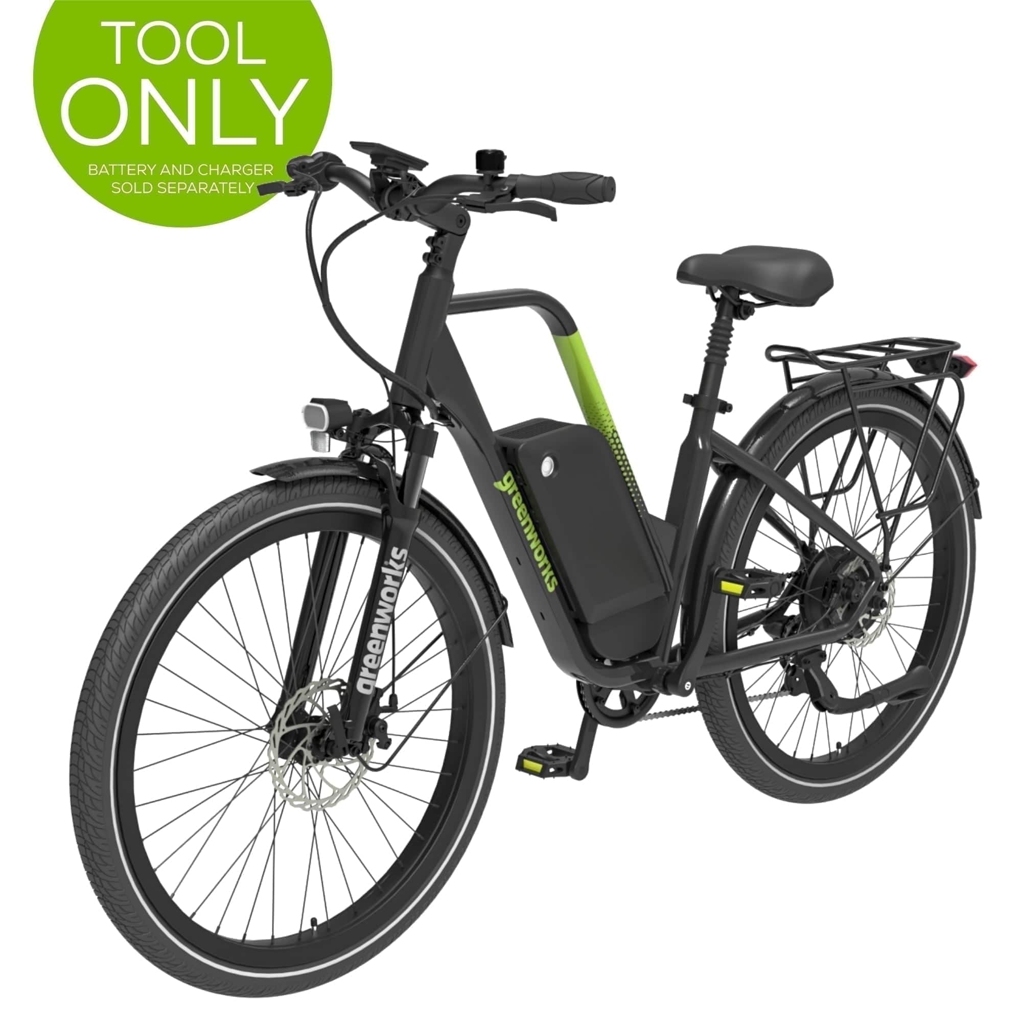 Greenworks - 60V Electric Commuter Bike for Adults, 27.5" Tires, 500W Peak Motor, Removable Battery (Bike Only) - Green