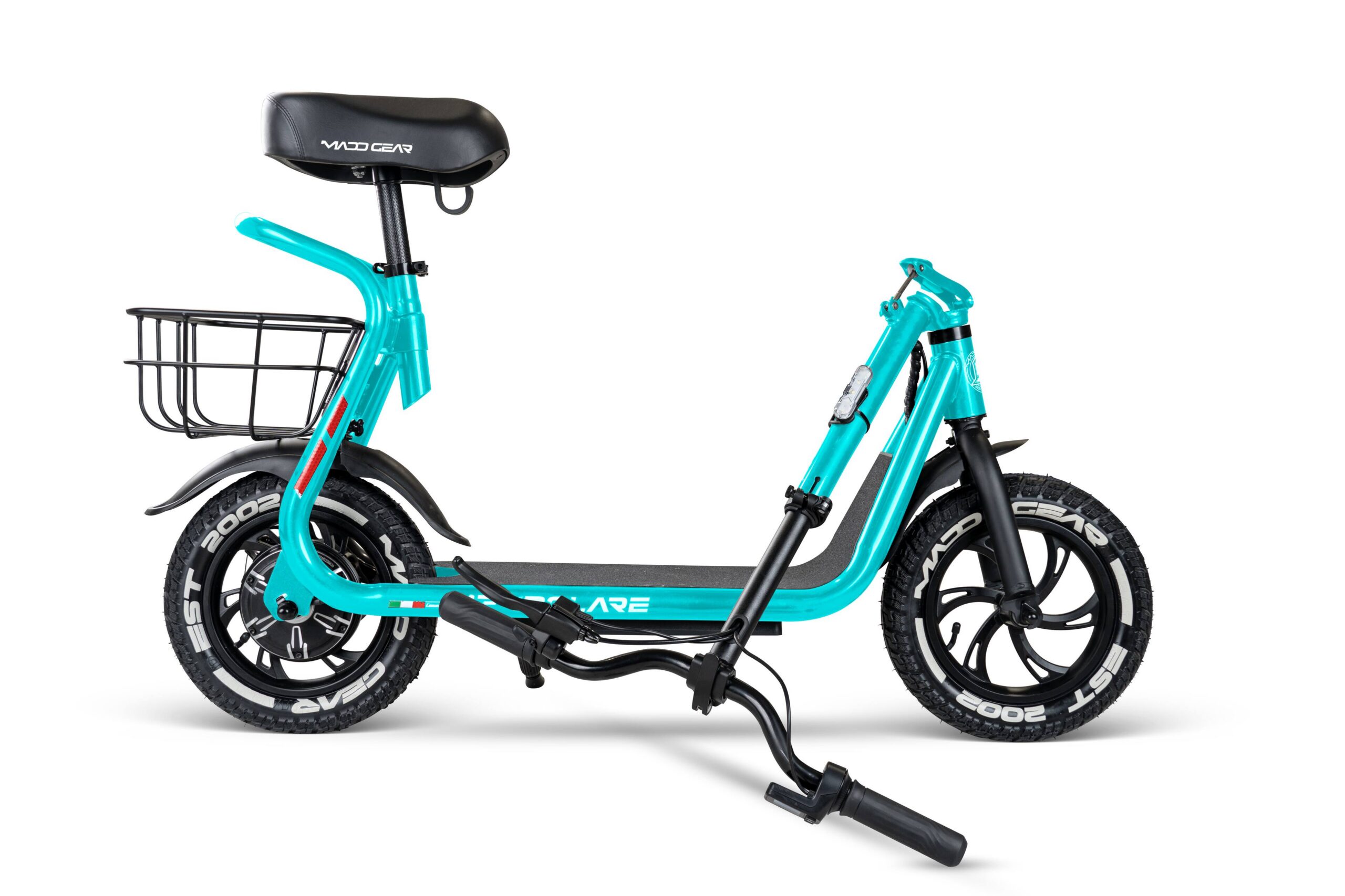 Electric Scooter with Seat & Basket for Adults & Teens – Long Range 18 Miles, 450W Motor, Foldable – Madd Gear Pendolare - Teal - Image 5