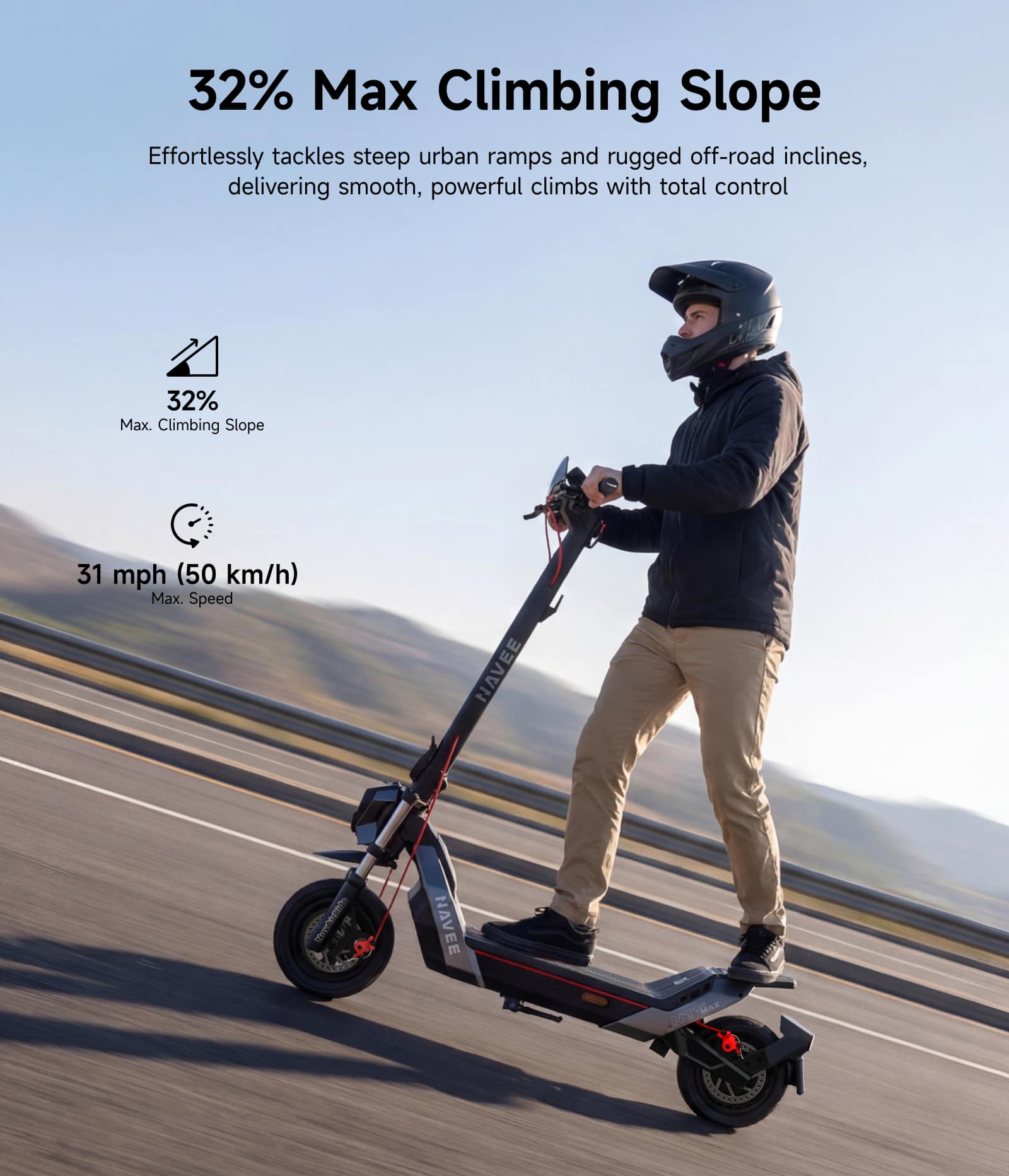 NAVEE - NT5 Max Electric Scooter, 51.6 mi Max Range, 31 MPH Max Speed, 1900W Motor, Telescopic Suspension, 10.5" Tires - Black - Image 5