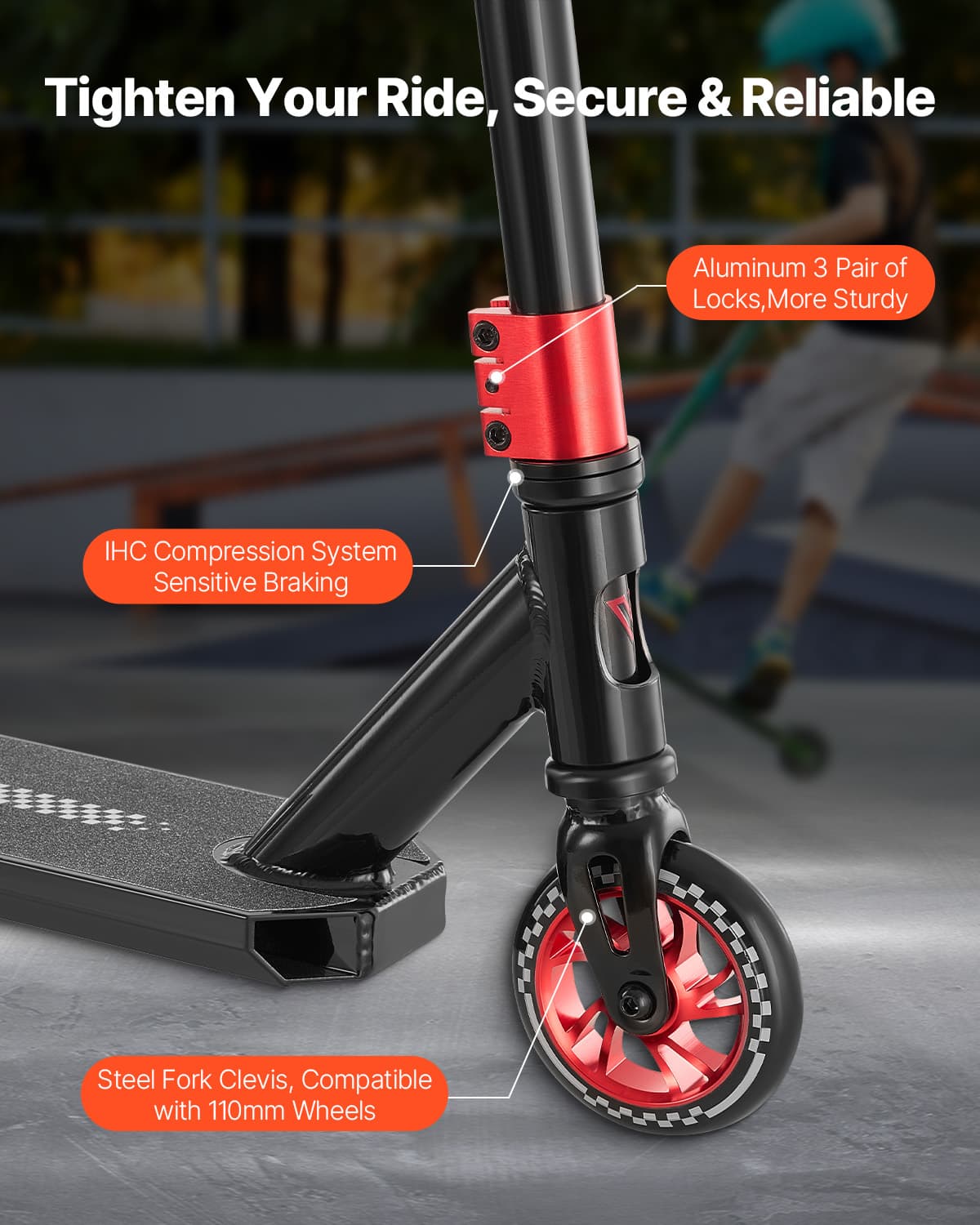 VEVOR - Stunt Scooter, Pro Complete Trick Scooters for Kids Ages 11-13 Years,Teens, Adults,Boys,and Girls,Freestyle Street Rider - Red, Black - Image 4