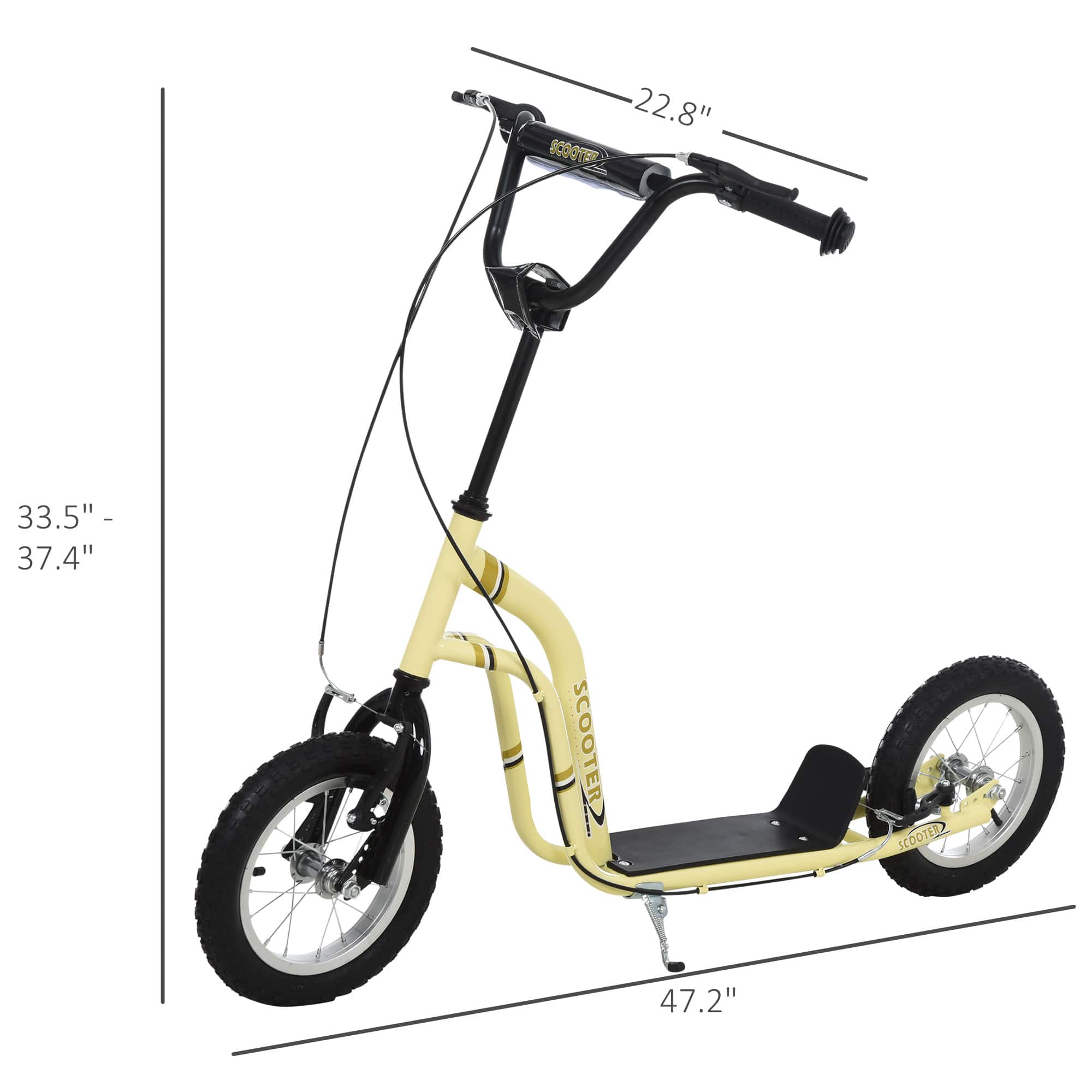 Aosom - Youth Scooter with front and rear caliper dual brakes, 12-inch inflatable front wheel, ride-on toy for age 5+ - Beige - Image 3