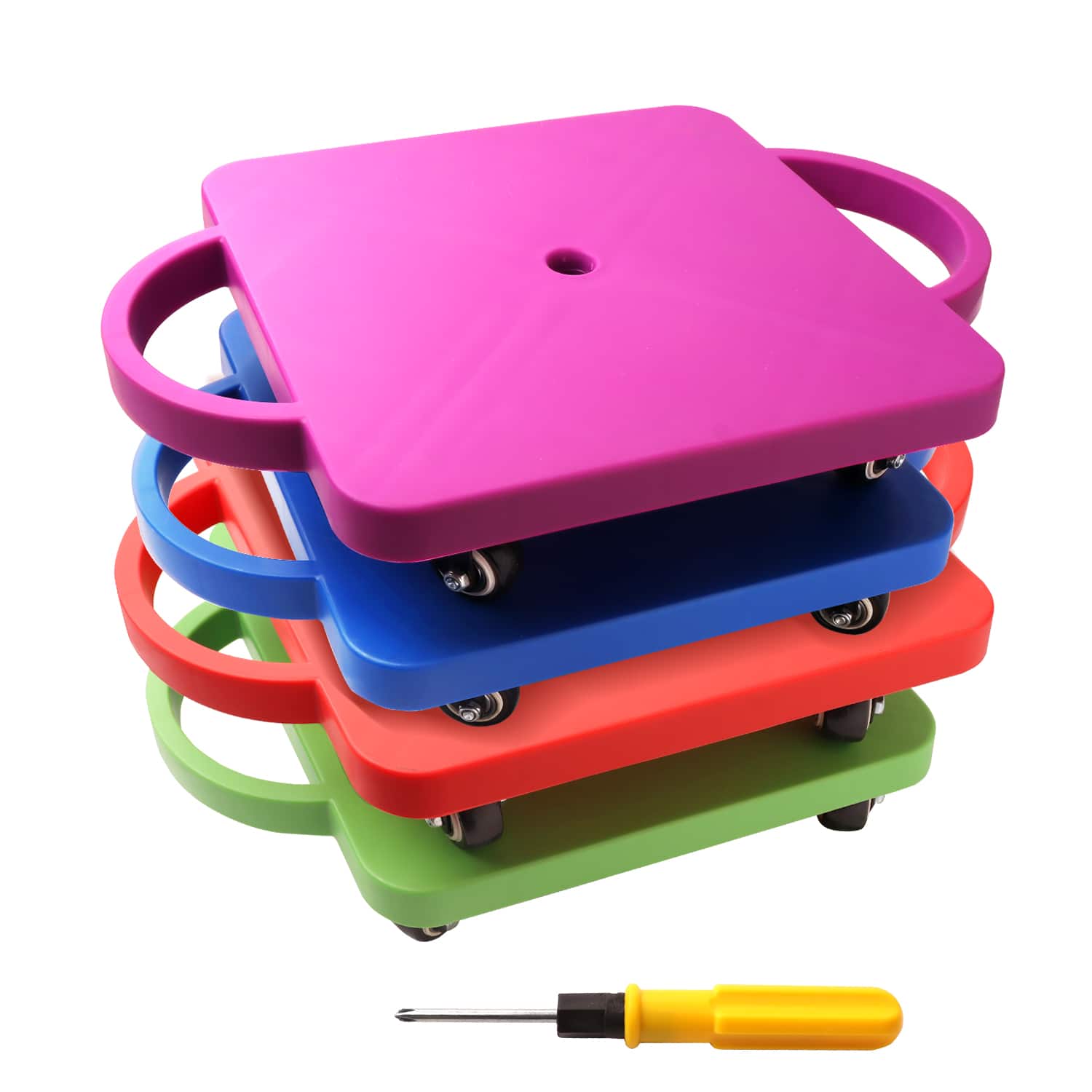 GSE Games & Sports Expert - Floor Scooter Board with Handles, Sitting Scooter for Kids Indoor Play, Fun Scoot Board(4 Colors, 4-Pack) - multi-color