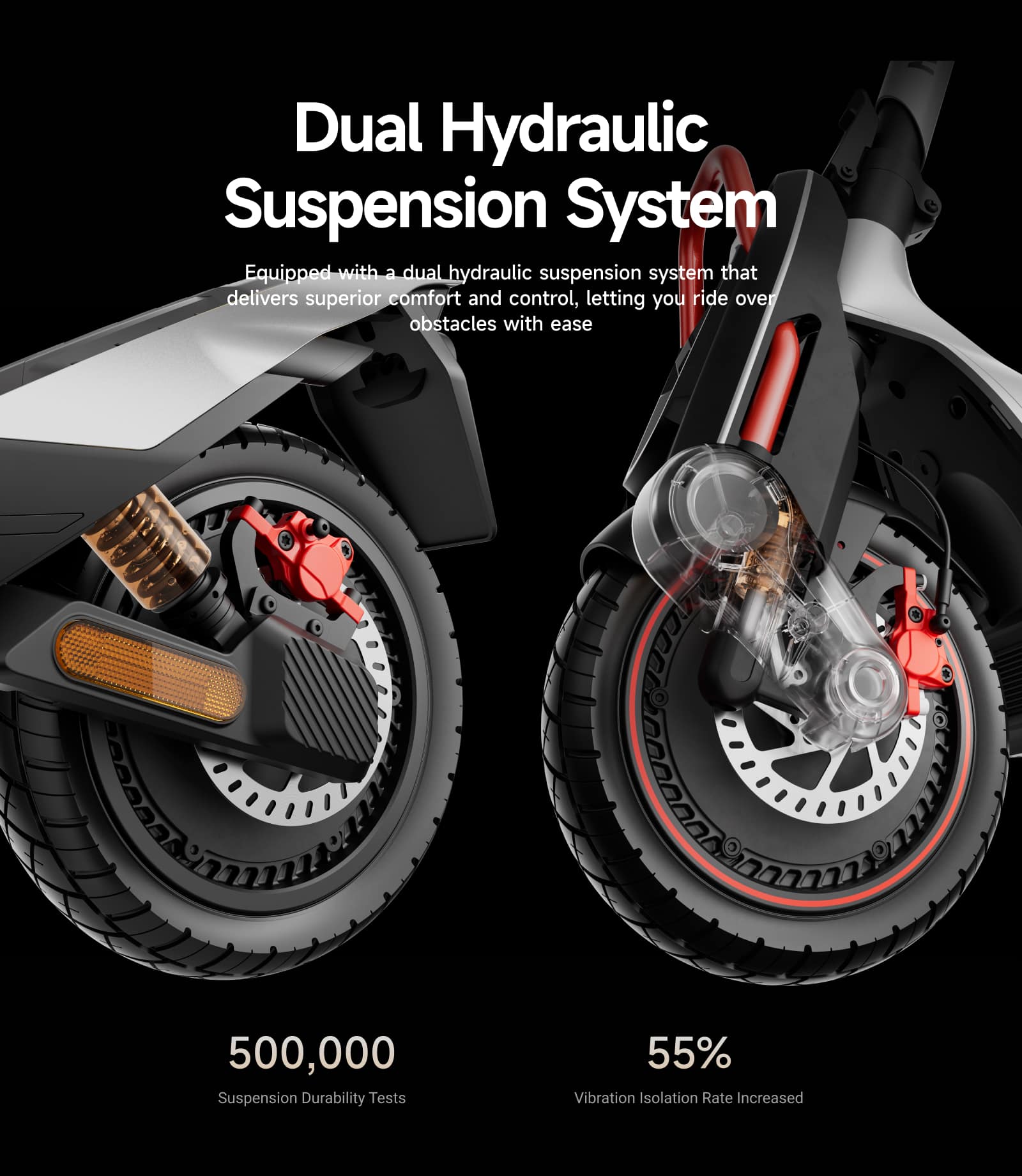 NAVEE - UT5 Max Electric Scooter, 62.1 mi Max Range, 31.1 MPH Max Speed, 2400W Motor, Hydraulic Suspension, 12" Tires - Silver - Image 4