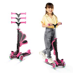Lifemaster - 3-Wheel Kids Scooter with Foldable Seat and LED Wheels - Pink