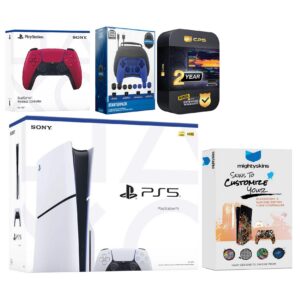 Playstation 5 Slim Disc with Extra Controller, Gamer Starter Kit and MightySkins Decal Voucher + 2 Year - PlayStation 5