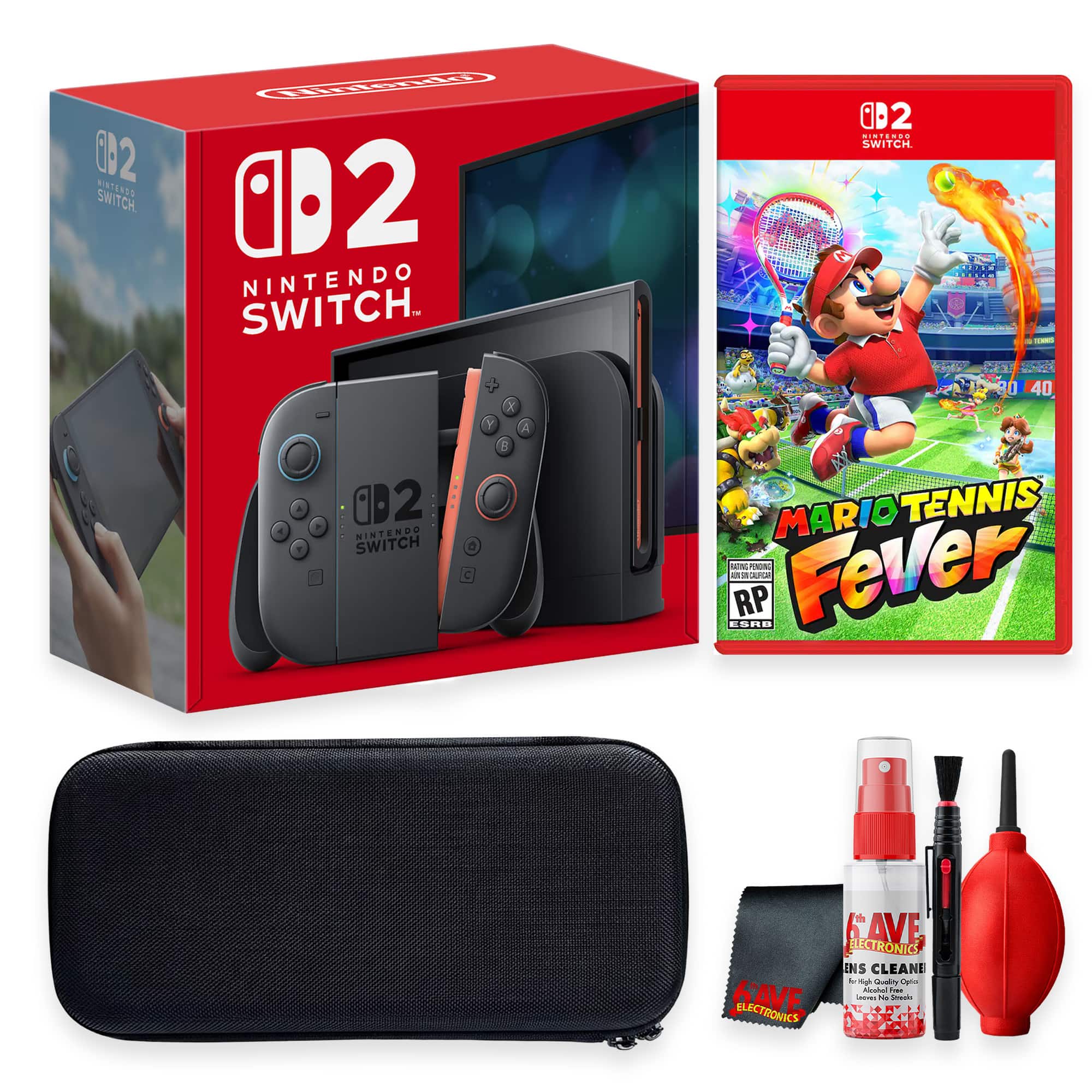 Switch 2 Video Game System Bundle With Carrying Case + Cleaning Kit + Nintendo Mario Tennis Fever - Switch 2 ed - Nintendo Switch 2