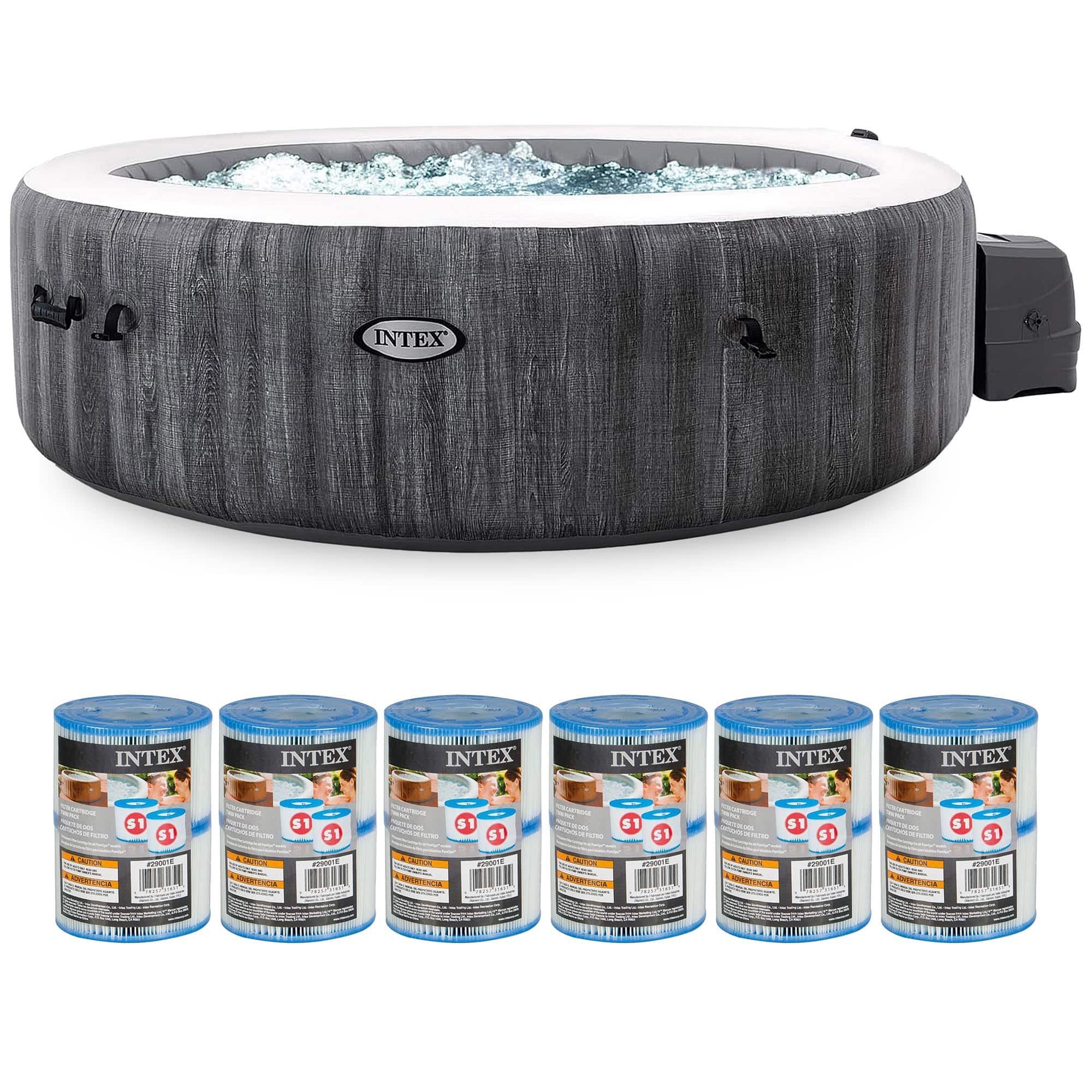 Intex - PureSpa Plus Inflatable Hot Tub and Type S1 Filter Cartridges, (12 Pack) - Gray
