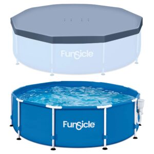 Funsicle - 10' x 30" Outdoor Activity Round Frame Pool with 10' Debris Cover, Blue - Blue/Gray