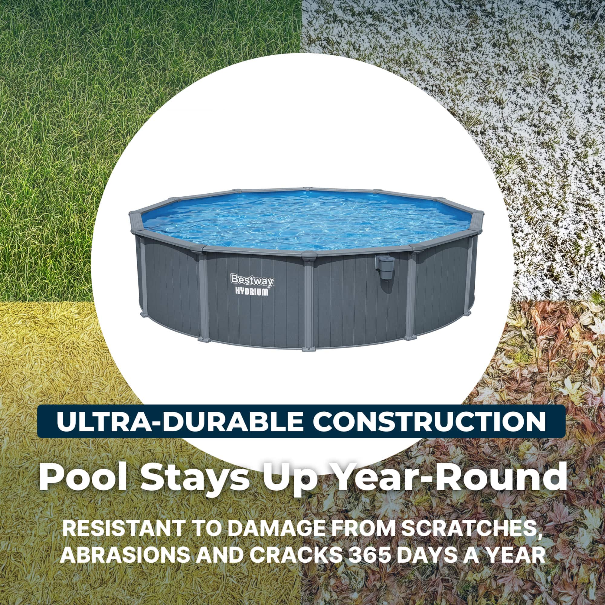 Bestway - Hydrium 18' x 52" Round Steel Wall Above Ground Pool Set - Dark Gray - Image 4