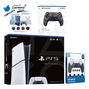 PlayStation 5 Slim Digital with Extra Controller, FPS Grip Kit and MightySkins Decal Voucher - PlayStation 5