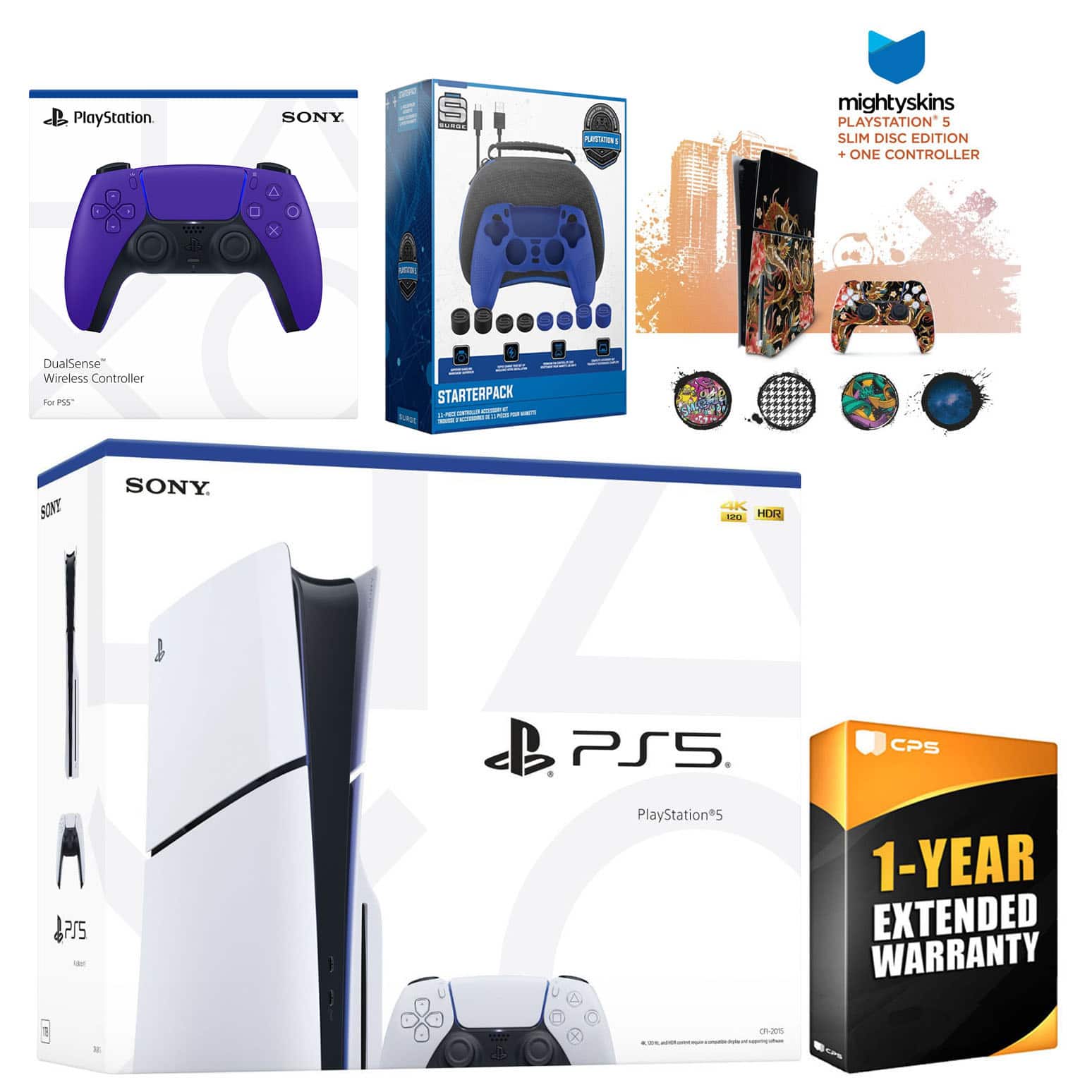 Playstation 5 Slim Disc with Extra Controller, Gamer Starter Kit and MightySkins Decal Voucher + 1 - PlayStation 5
