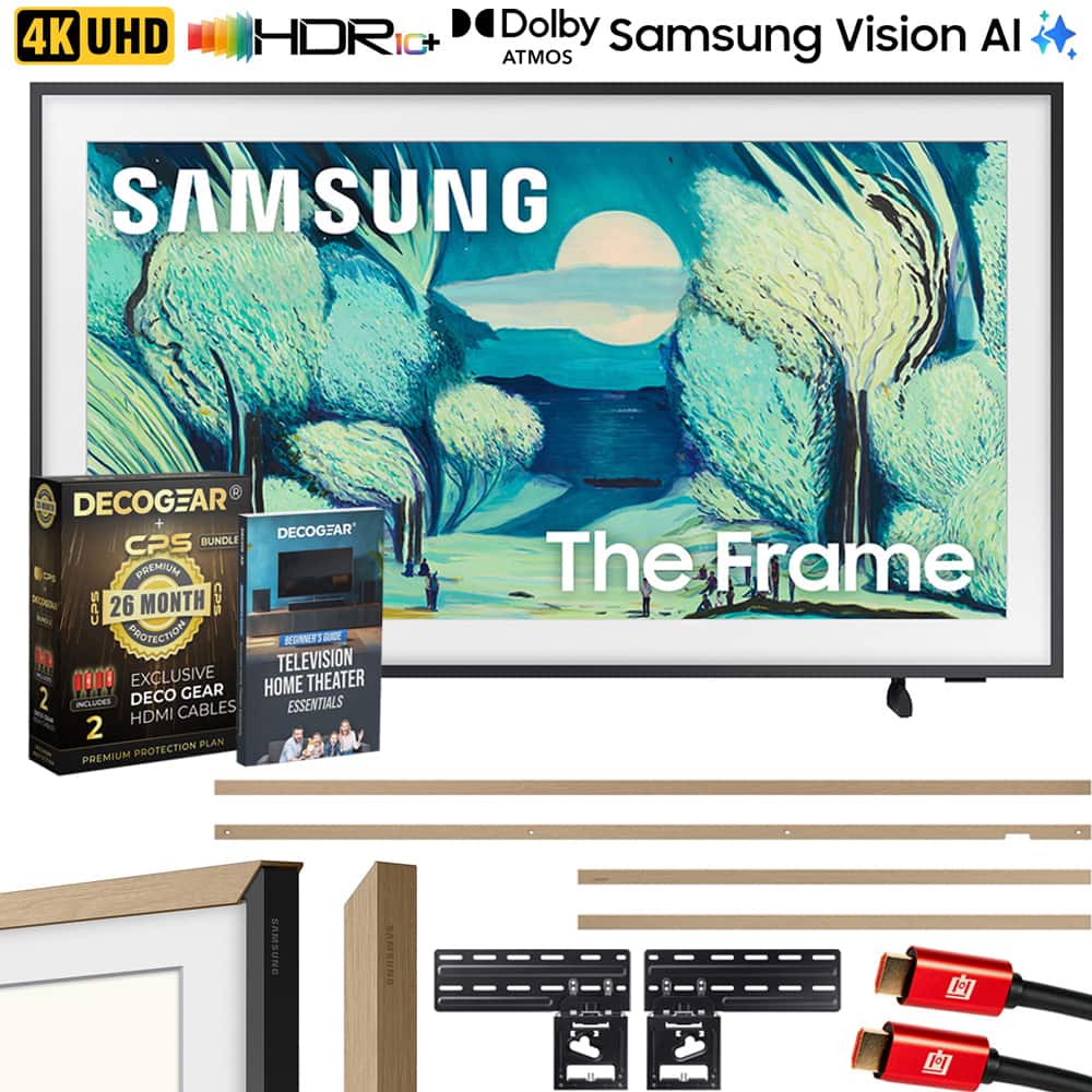 Samsung - 50" The Frame LS03FA QLED 4K Art Mode Vision AI Smart TV (2025) + 26 Month Warranty Protection Plan Bundle + Teak Bezel