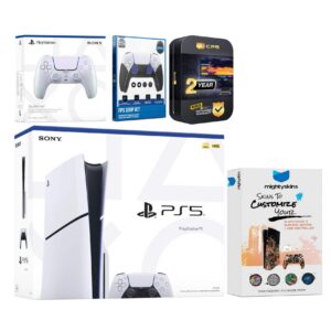 Playstation 5 Slim Disc with Extra Controller, FPS Grip Kit and MightySkins Decal Voucher + 2 Year - PlayStation 5