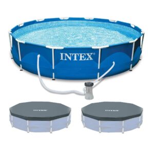 Intex - Metal Frame Swimming Pool with Filter Pump & 2 Pool Debris Cover - Blue