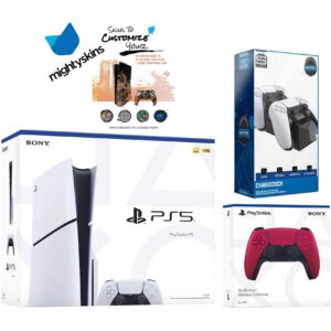 PlayStation 5 Slim Disc with Extra Controller, Dual Charging Dock and MightySkins Decal Voucher - PlayStation 5