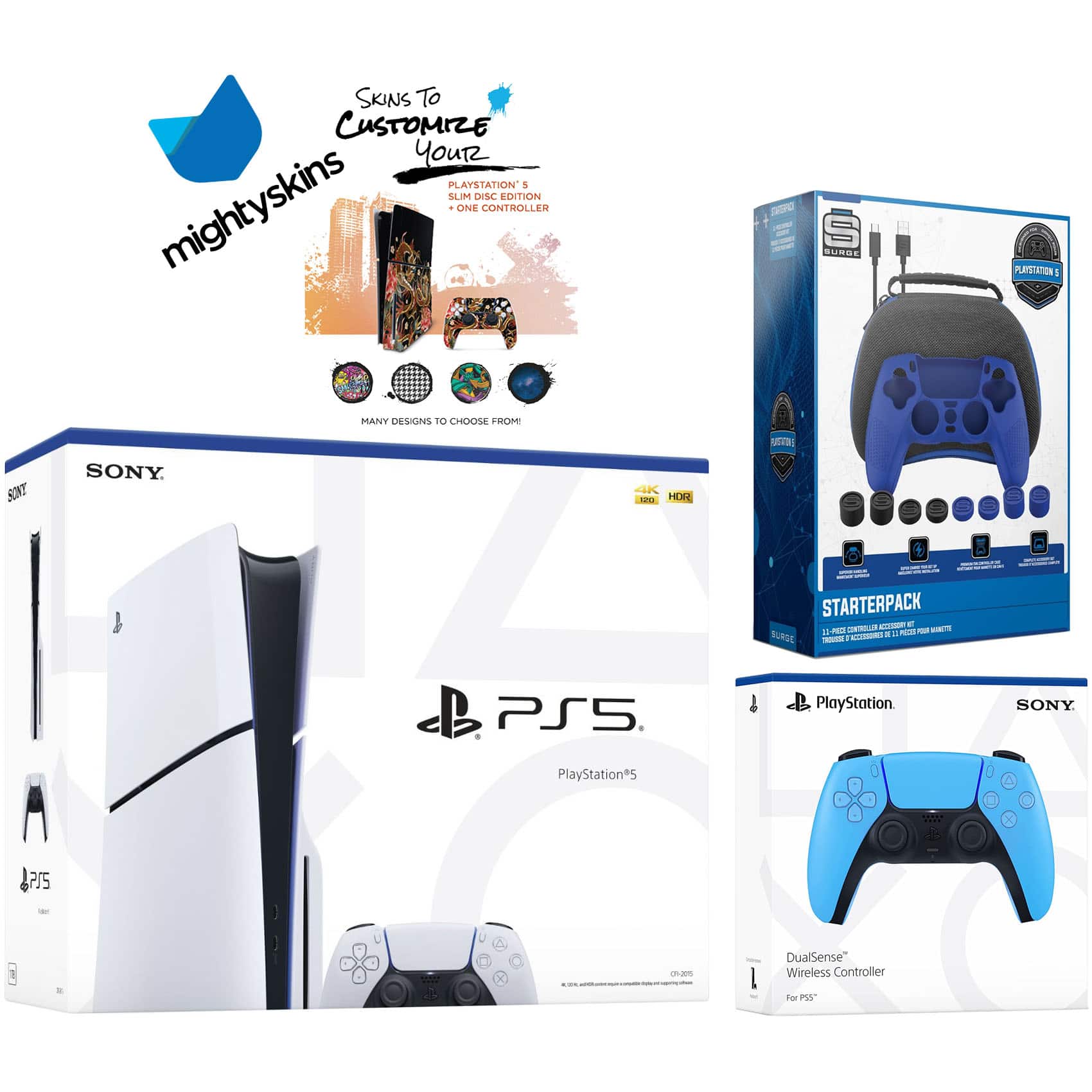 PlayStation 5 Slim Disc with Extra Controller, Pro Gamer Starter Kit and MightySkins Decal Voucher - PlayStation 5