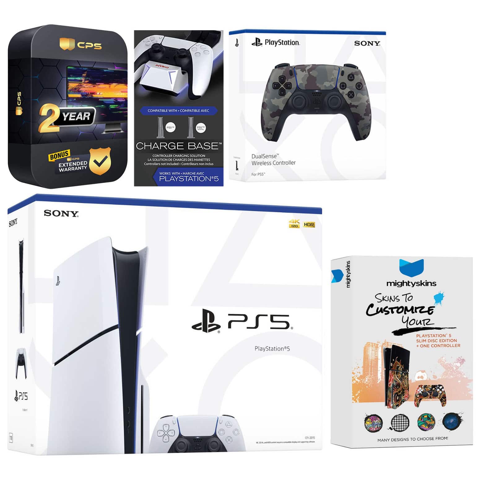Playstation 5 Slim Disc with Extra Controller, Charging Dock and MightySkins Decal Voucher + 2 Year CPS - PlayStation 5