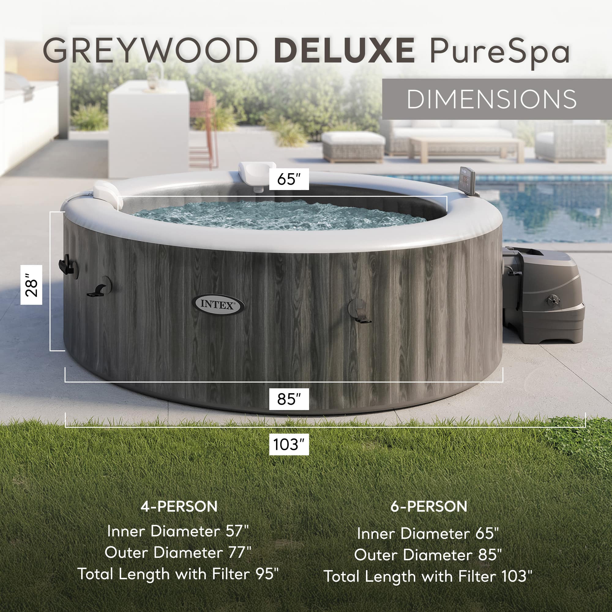 Intex - PureSpa Plus Inflatable Hot Tub and Type S1 Filter Cartridges, (12 Pack) - Gray - Image 3