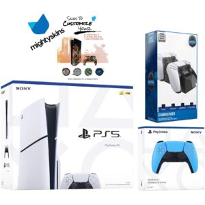 PlayStation 5 Slim Disc with Extra Controller, Dual Charging Dock and MightySkins Decal Voucher - PlayStation 5