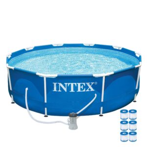 Intex - 10ft x 30in Metal Frame Above Ground Pool Set & 6 Type H Filter Cartridges - Blue