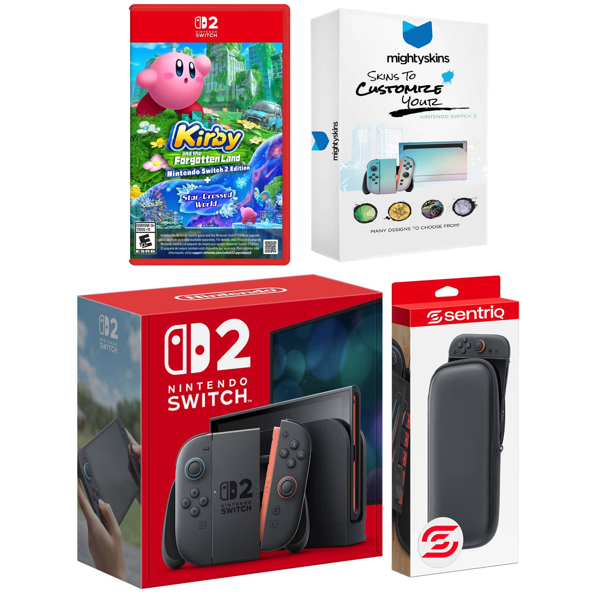 Switch 2 Video Game Console with Kirby and the Forgotten Land, MightySkins Code and Protective Case Bundle - Nintendo Switch 2