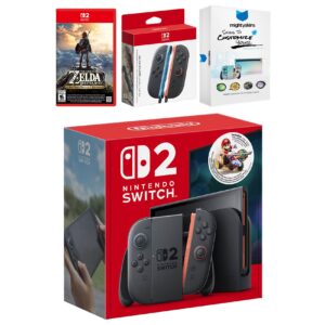 Switch 2 + Mario Kart World Bundle with Zelda Breath of the Wild, Extra Joy-Cons and MightySkins Code Bundle - Nintendo Switch 2