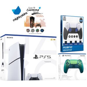 PlayStation 5 Slim Disc with Extra Controller, FPS Grip Kit and MightySkins Decal Voucher - PlayStation 5