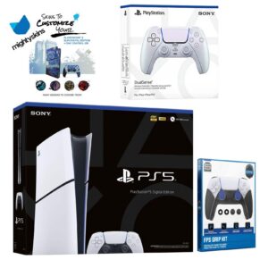 PlayStation 5 Slim Digital with Extra Controller, FPS Grip Kit and MightySkins Decal Voucher - PlayStation 5