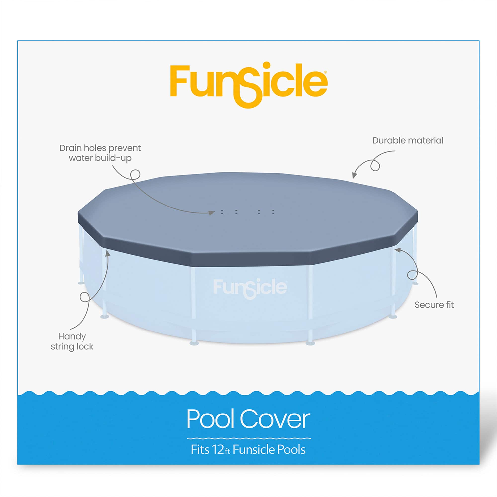 Funsicle - 12' x 30" Outdoor Activity Round Frame Pool with 12' Debris Cover, Blue - Blue/Gray - Image 4