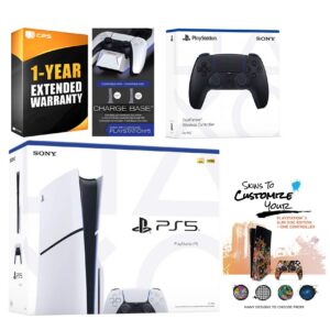 Playstation 5 Slim Disc with Extra Controller, Charging Dock and MightySkins Decal Voucher + 1 Year - PlayStation 5