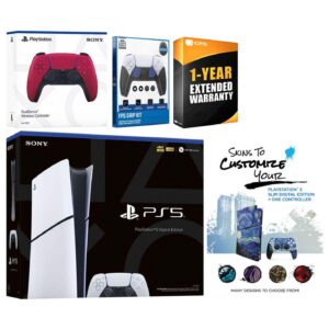 Playstation 5 Slim Digital with Extra Controller, FPS Grip Kit and MightySkins Decal Voucher + 1 Year - PlayStation 5