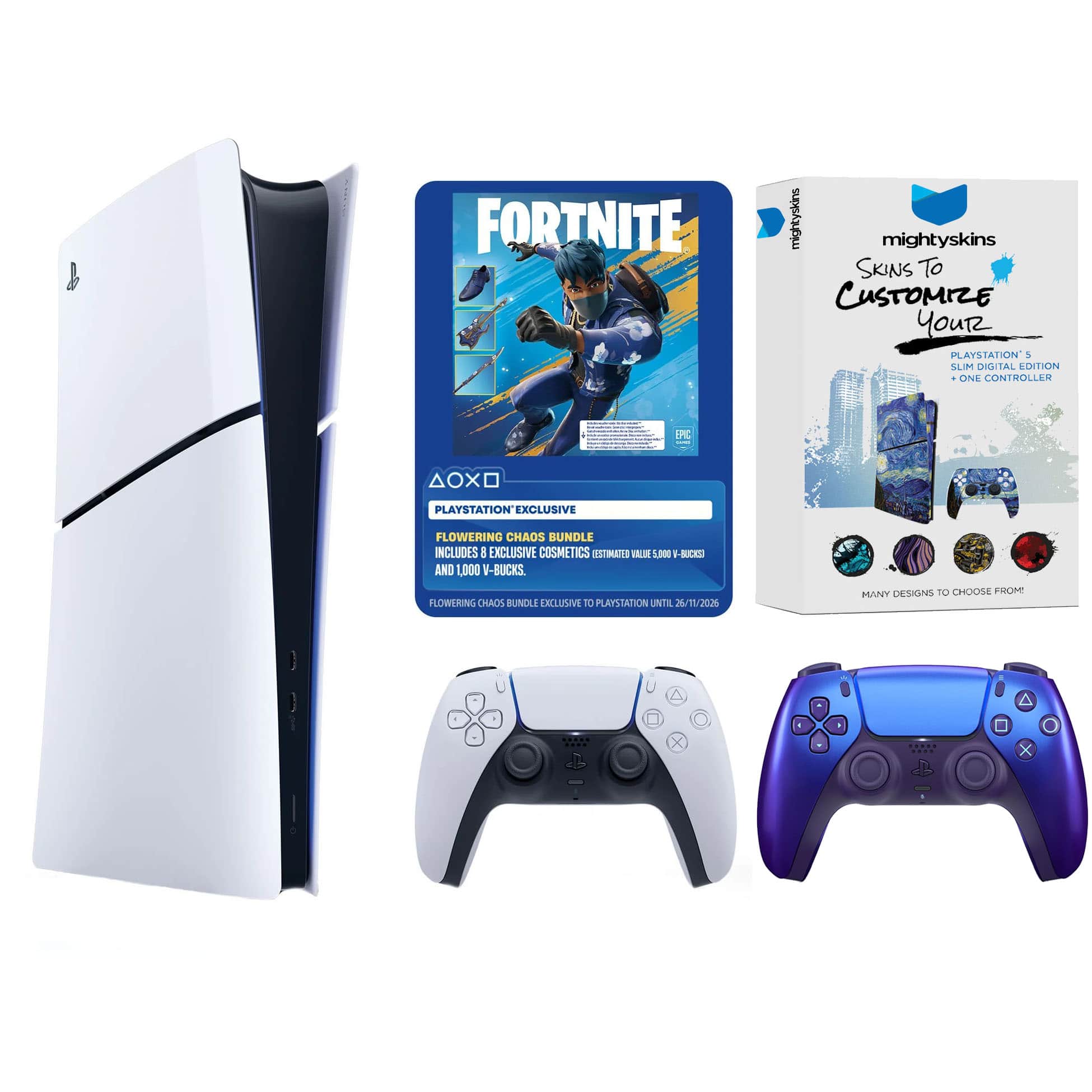 PlayStation 5 Digital Fortnite Flowering Chaos Bundle with Extra Controller and MightySkins Code - PlayStation 5