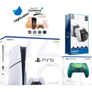 PlayStation 5 Slim Disc with Extra Controller, Dual Charging Dock and MightySkins Decal Voucher - PlayStation 5