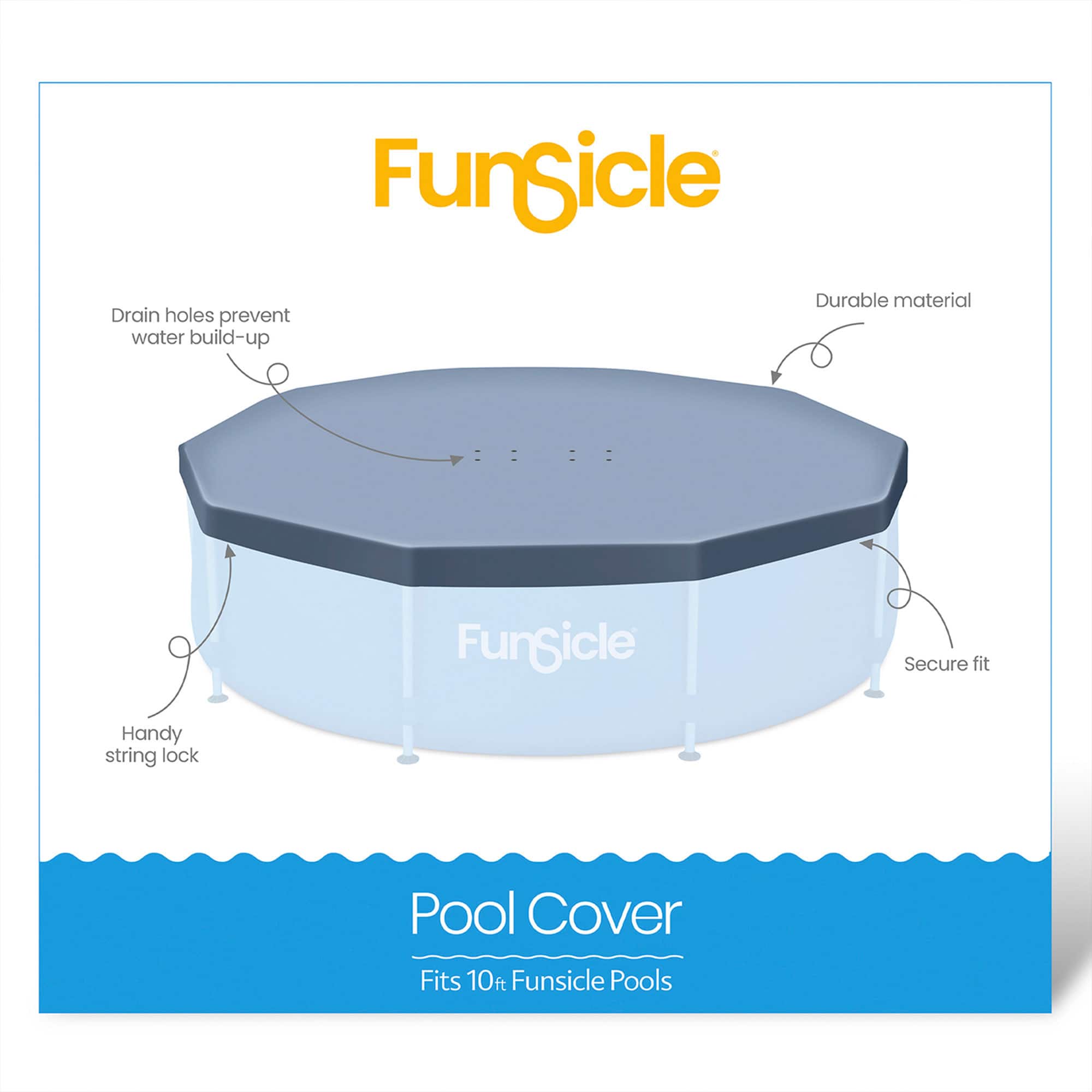 Funsicle - 10' x 30" Outdoor Activity Round Frame Pool with 10' Debris Cover, Blue - Blue/Gray - Image 3