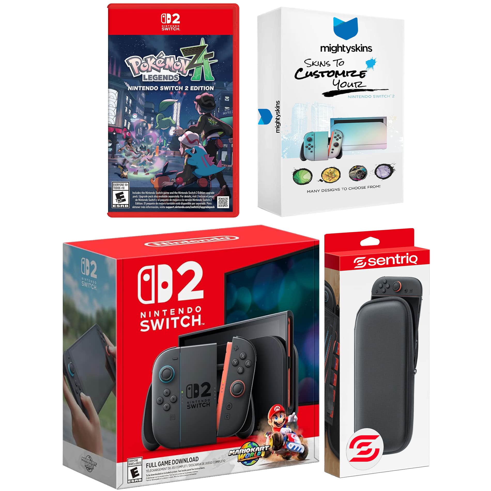 Switch 2 + Mario Kart World, Pokemon Legends Z-A, MightySkins Code and Protective Case Bundle - Nintendo Switch 2