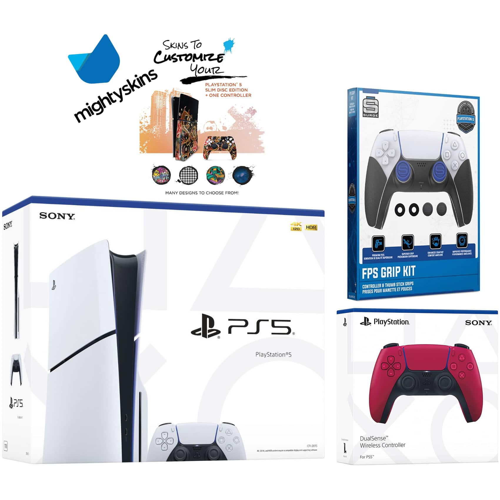 PlayStation 5 Slim Disc with Extra Controller, FPS Grip Kit and MightySkins Decal Voucher - PlayStation 5