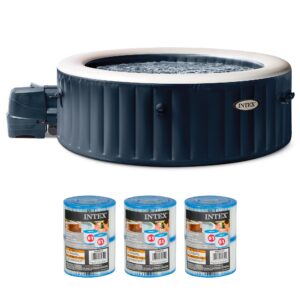 Intex - PureSpa Plus Inflatable Bubble Jet Hot Tub & Replacement Filters (6 Pack) - Blue